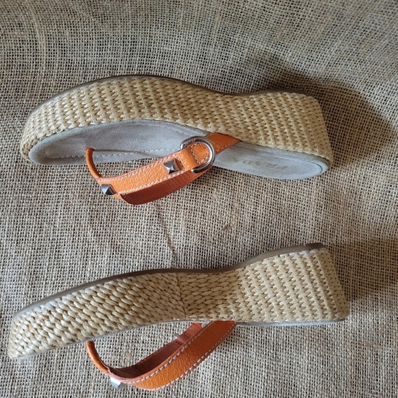 PRADA Orange Leather Thong Straps Weave Platform Sandals Size 35.5 - Picture 3 of 9